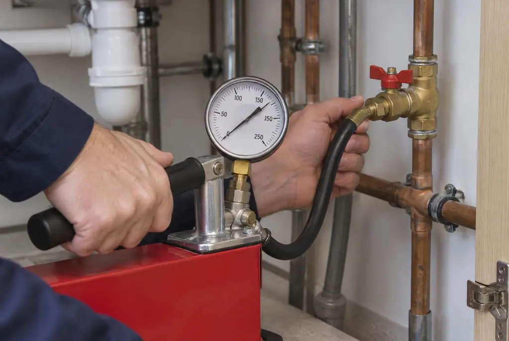 Lekdetectie Zevenhoven – druktest op een waterleiding met een manometer